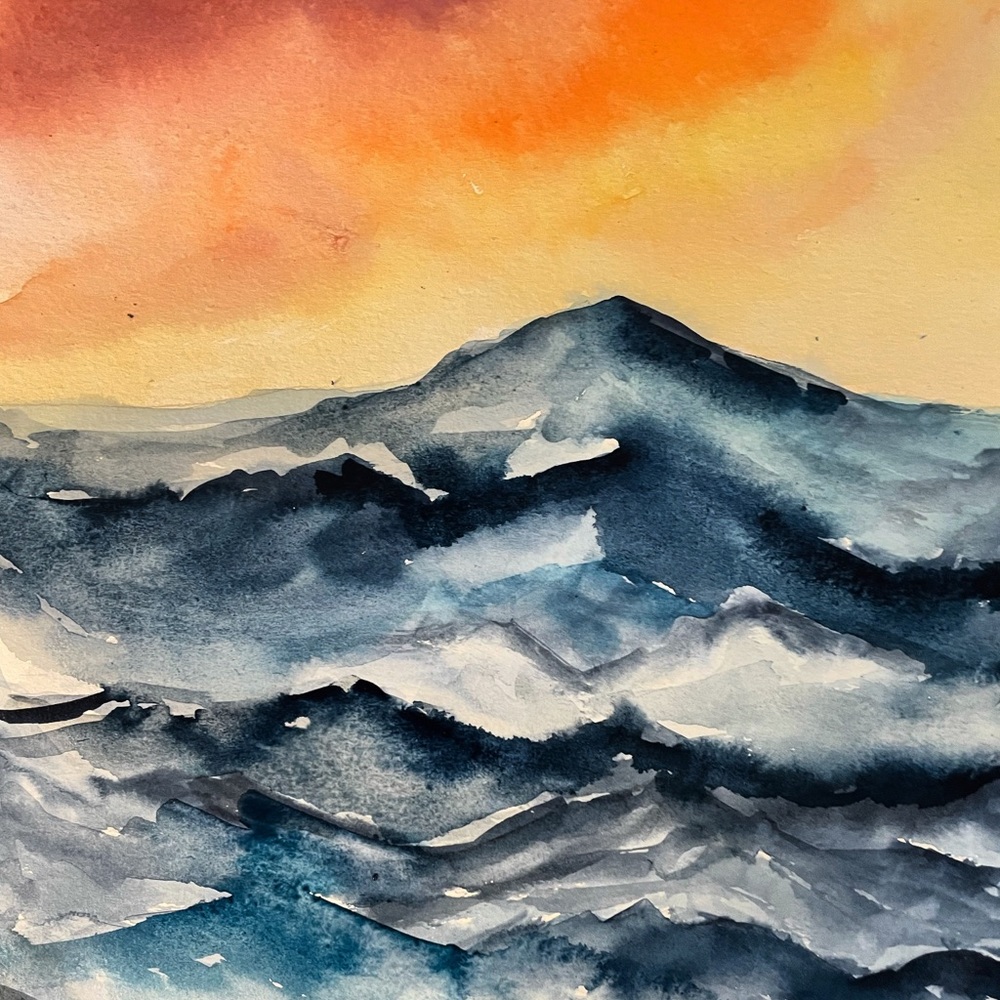 Sunset 🌅 with mountains watercolor painting